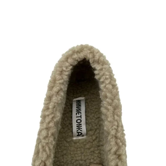 Minnetonka Mens Moccasin Slippers Size 10 Chocolate Suede Upper Faux Fur Lining - Picture 5 of 16